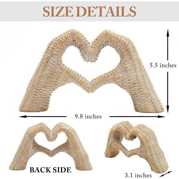 Gold Heart Hands Sculpture Room Decor Living Bedroom Bookshelf Gift for Mom Dad - Picture 2 of 7